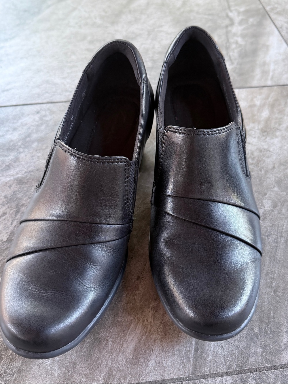 Clarks Women's Black Slip-On Leather Heels